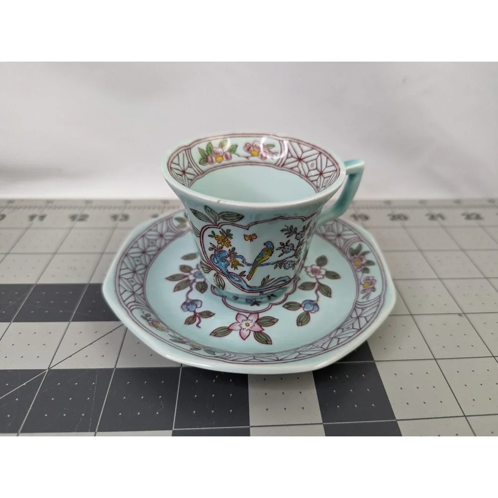 Adams Singapore Bird‎ Turquoise Mini Cup Saucer Lot Wedgewood